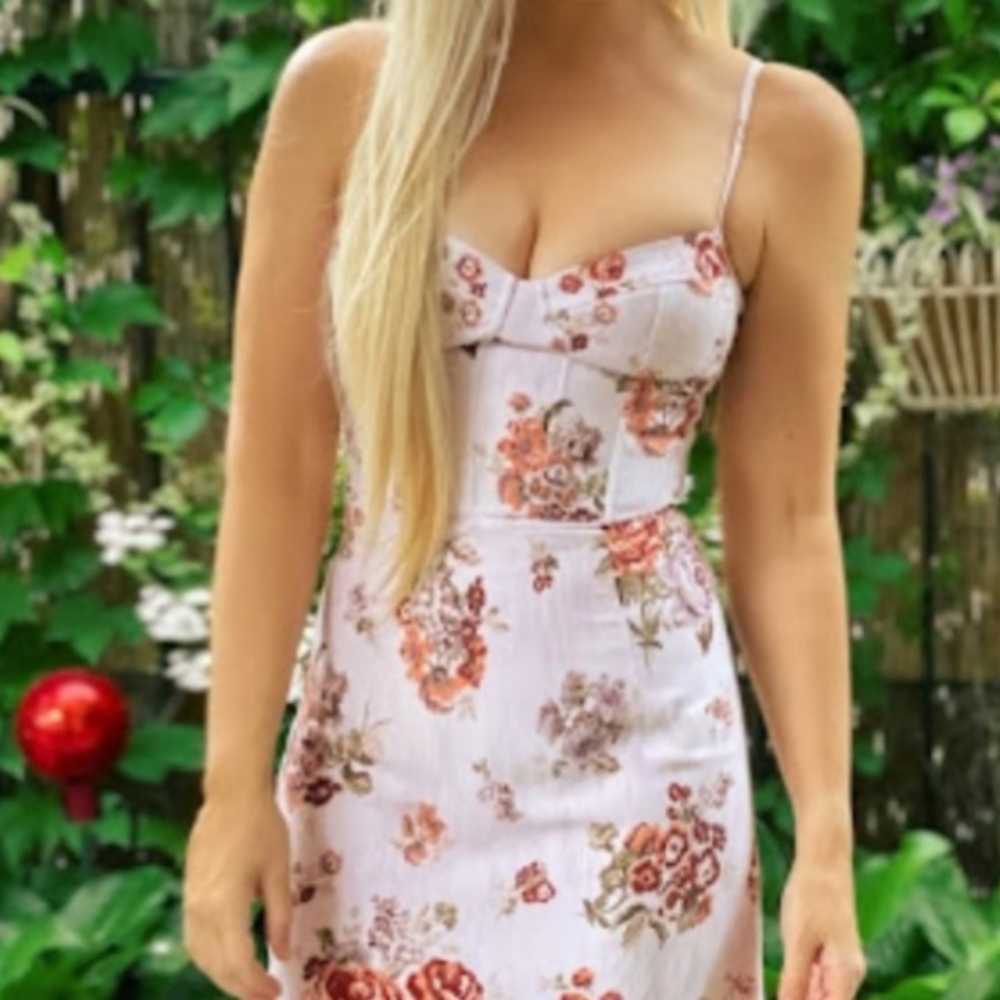 Brock Collection x H&M floral corset dress spaghetti sundress M pink wedding red